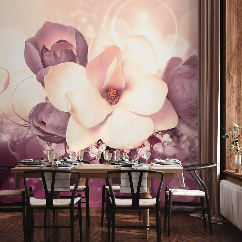 Wall Murals - Violet magnolia with glittering crystals, 88793g-art