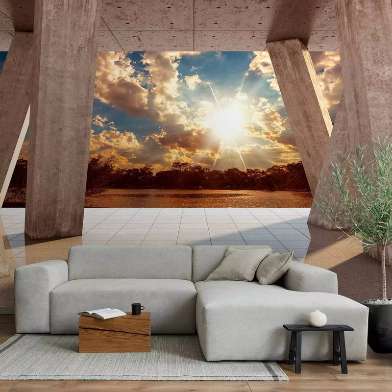 Wall Murals - Landscape with concrete columns - view of the lake, sepia tone g -art