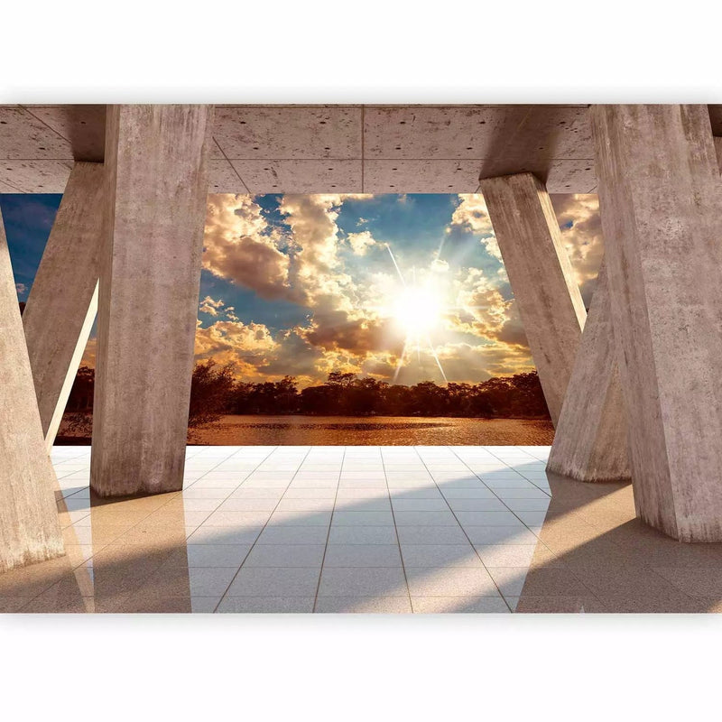 Wall Murals - Landscape with concrete columns - view of the lake, sepia tone g -art