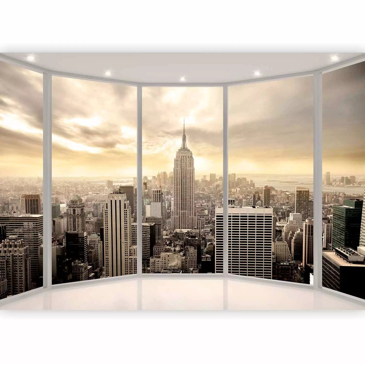 Fototapetes - Fototapetes ar skatu uz Ņujorku no liela loga, brūnā G-ART