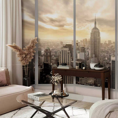 Wall Murals - Wall Murals Overlooking New York from a large window, brown g-art