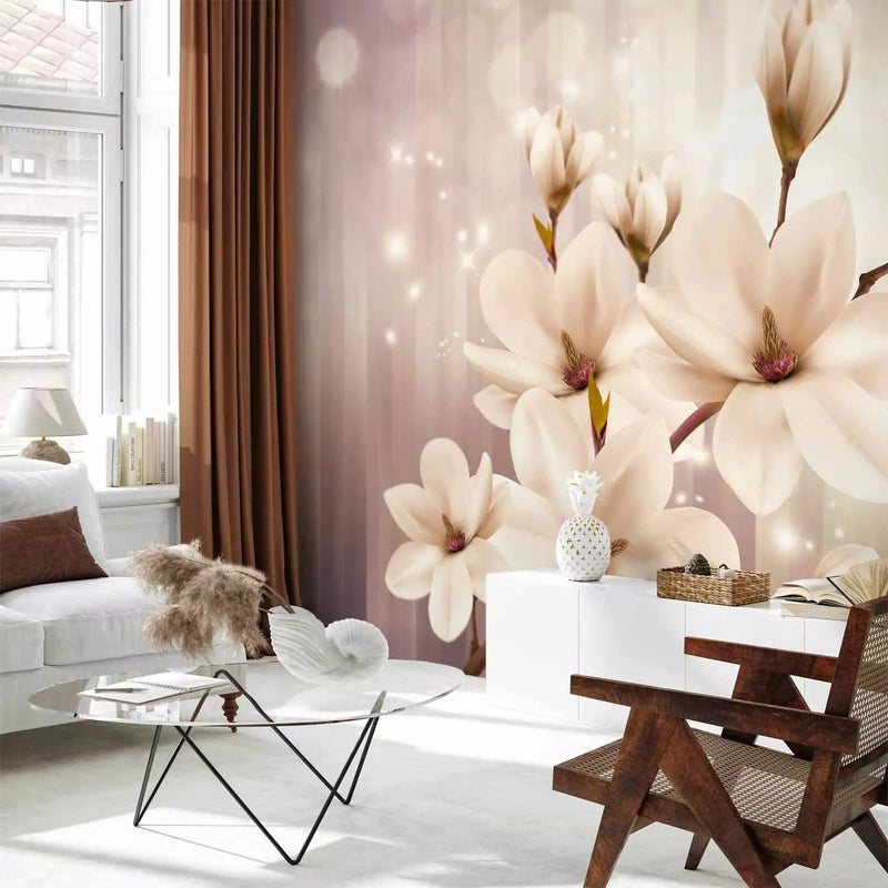 Wall Murals - white magnolia and light game beige, 66212 G-art