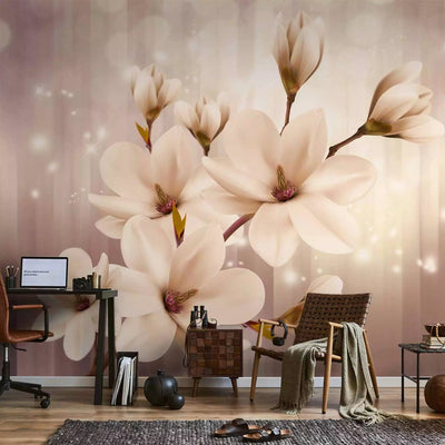 Wall Murals - white magnolia and light game beige, 66212 G-art