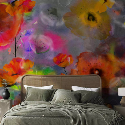 Wall Murals - multicolored poppies drawn with water color, 64403g-art