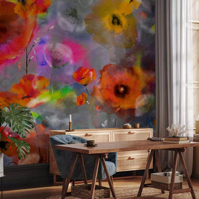 Wall Murals - multicolored poppies drawn with water color, 64403g-art