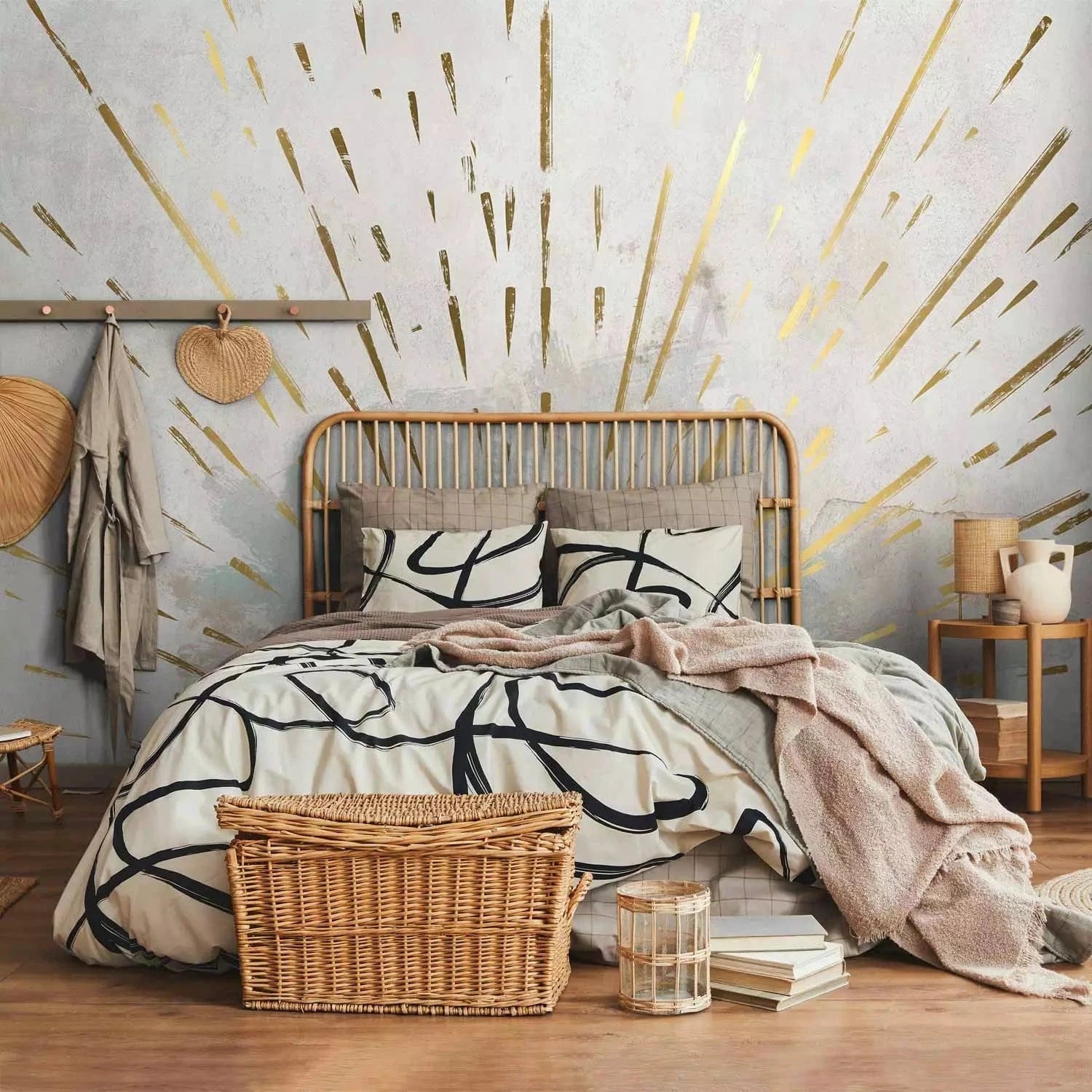 Fototapetes - Saules zelta seja, abstrakcija uz pelēka fona - 137501 G-ART