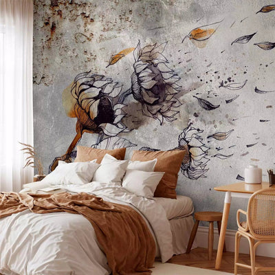 Wall Murals with sunflower in the wind. Gray shades - sunflowers, 60724g -art