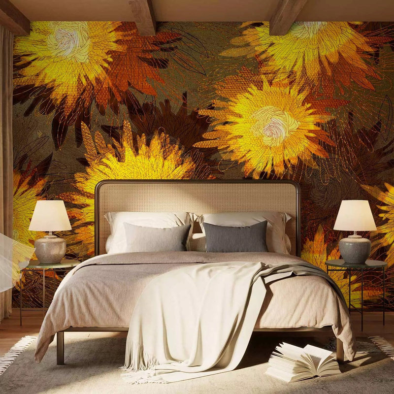 Wall Murals with large yellow sunflower - sunflower dance, 60734g -art