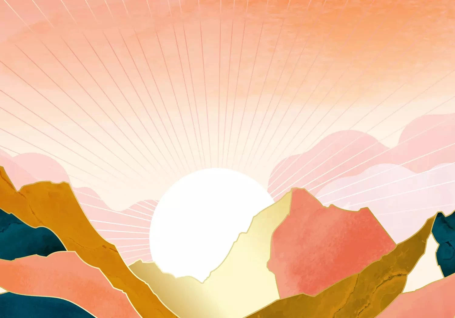 Fototapetes - Saullēkts virs kalniem rozā toņos - ideja viesistabai G-ART