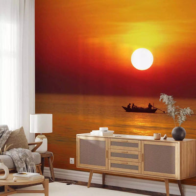 Wall Murals - Sunset and fishing boat, 59924, orange color G-ART