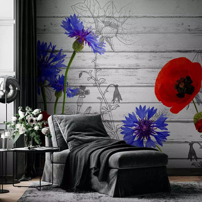 Wall Murals - Stylized red poppones on gray tree, 60746g-art