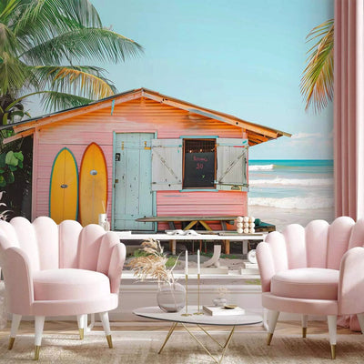 Wall Murals - Surfers' cottage, ocean and palm trees, summer mood G-ART