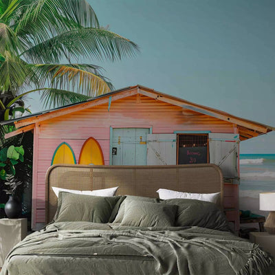 Wall Murals - Surfers' cottage, ocean and palm trees, summer mood G-ART