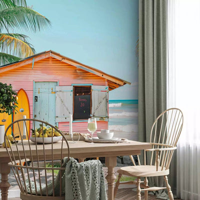 Wall Murals - Surfers' cottage, ocean and palm trees, summer mood G-ART