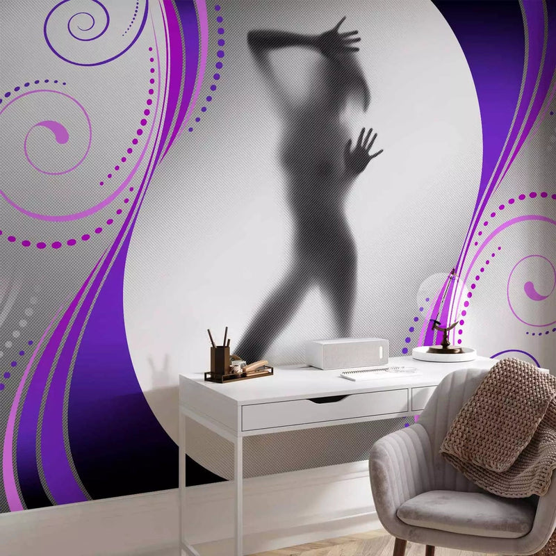 Fototapetes - Sievietes siluets uz pelēka fona, violeta - 61201 G-ART