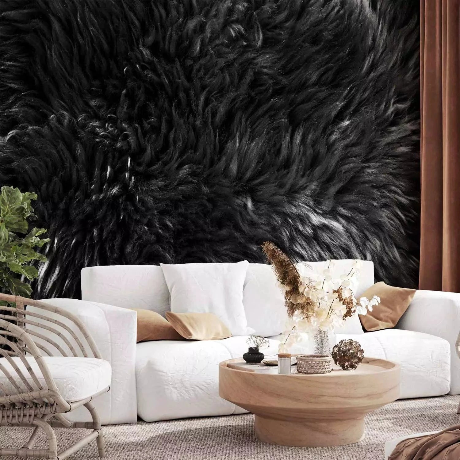 Fototapetes ar aitādas vilnas imitāciju melnā krāsā G-ART