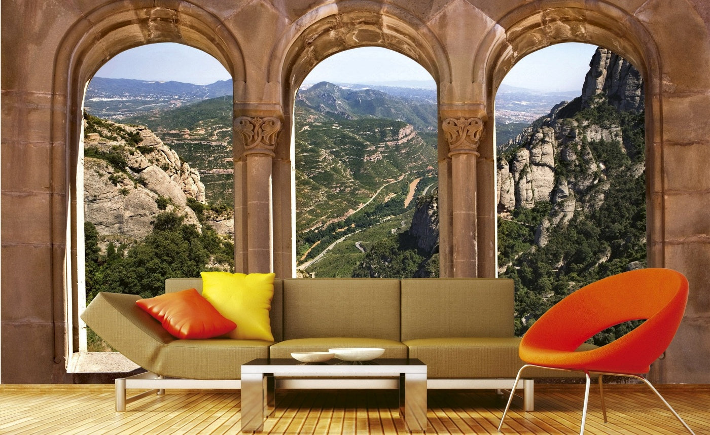 Fototapetes - Skats caur arku uz kalniem | 3D Vizuālais efekts D-ART