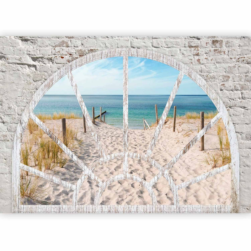 Wall Murals - Window view - landscape with sea and beach with stone arch, 62448 G-ART