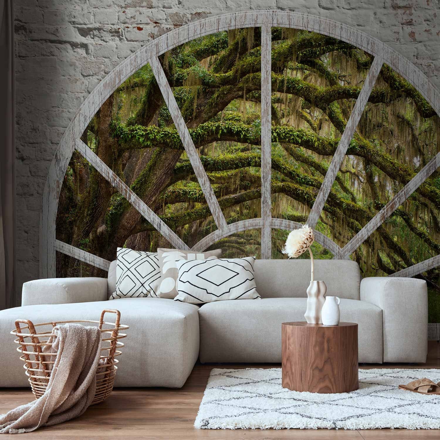 Fototapetes - Skats no loga uz dabu - zaļa meža ainava - 62449  G-ART