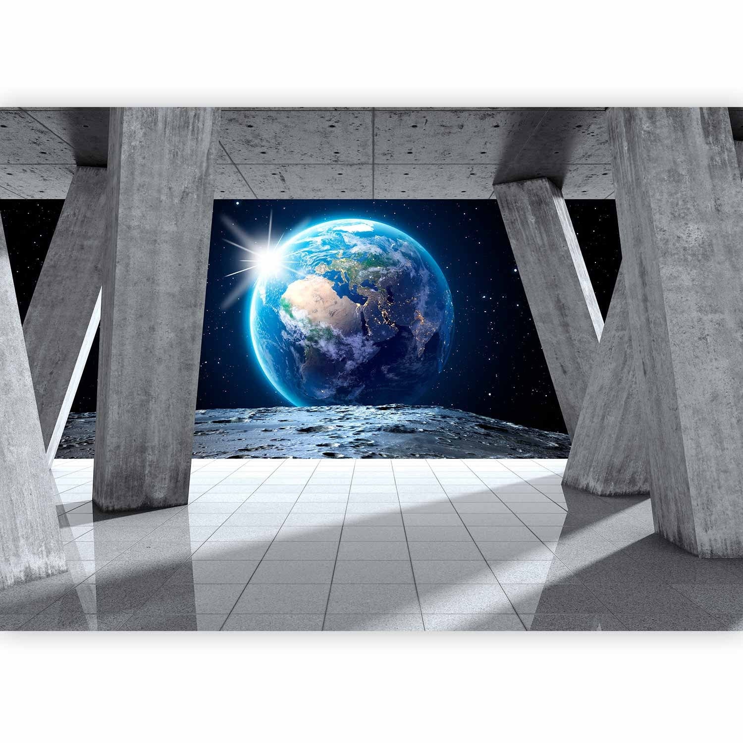 Fototapetes - Skats no Mēness - kosmosa ainava ar Zemi un sauli G-ART