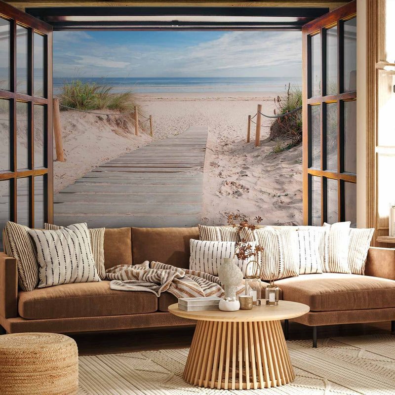 Natural Wall Murals Overlooking the window - beach behind the window - 60153g -art