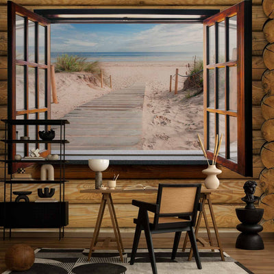 Natural Wall Murals Overlooking the window - beach behind the window - 60153g -art