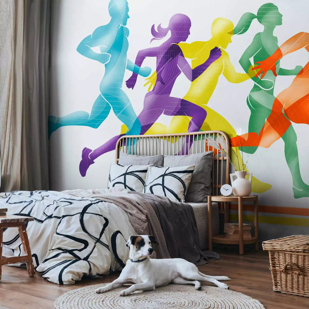 Fototapetes ar sportu - Skrējošo cilvēku krāsaini silueti, 151263 G-ART