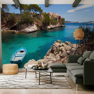 Wall Murals - Bright landscape with rocky bay and boat, 61676 G-art