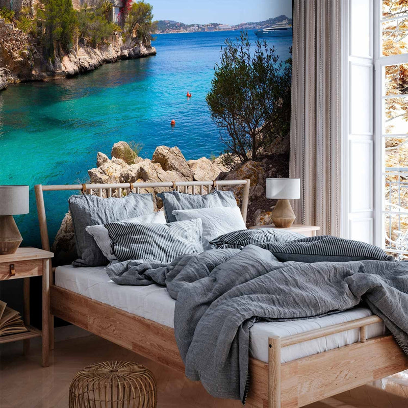 Wall Murals - Bright landscape with rocky bay and boat - buy G -art