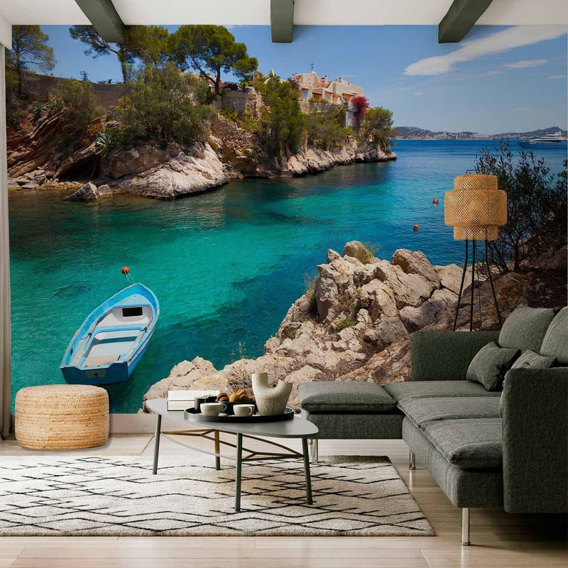 Wall Murals - Bright landscape with rocky bay and boat - buy G -art