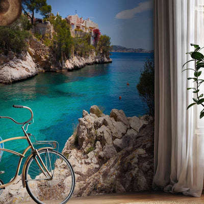 Wall Murals - Bright landscape with rocky bay and boat - buy G -art