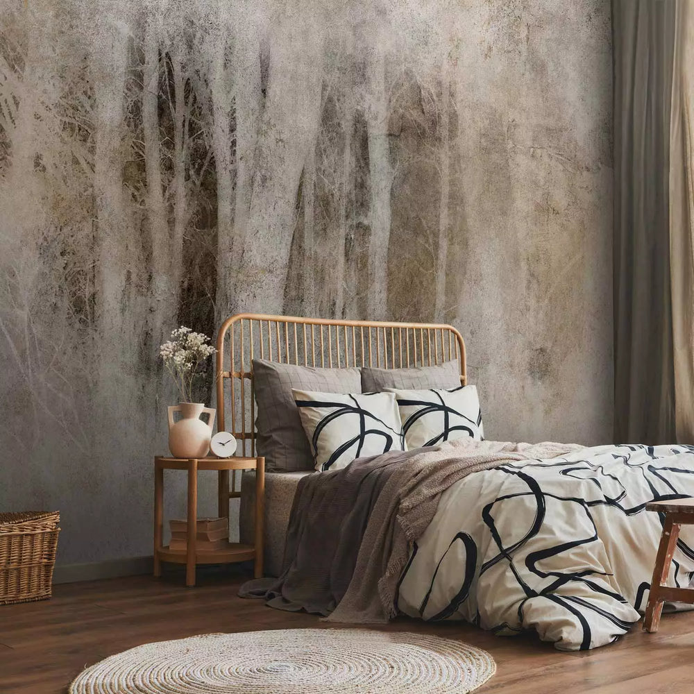 Fototapetes - Spilgti koku stumbri tumšā dziļumā: sepija - 148812 G-ART