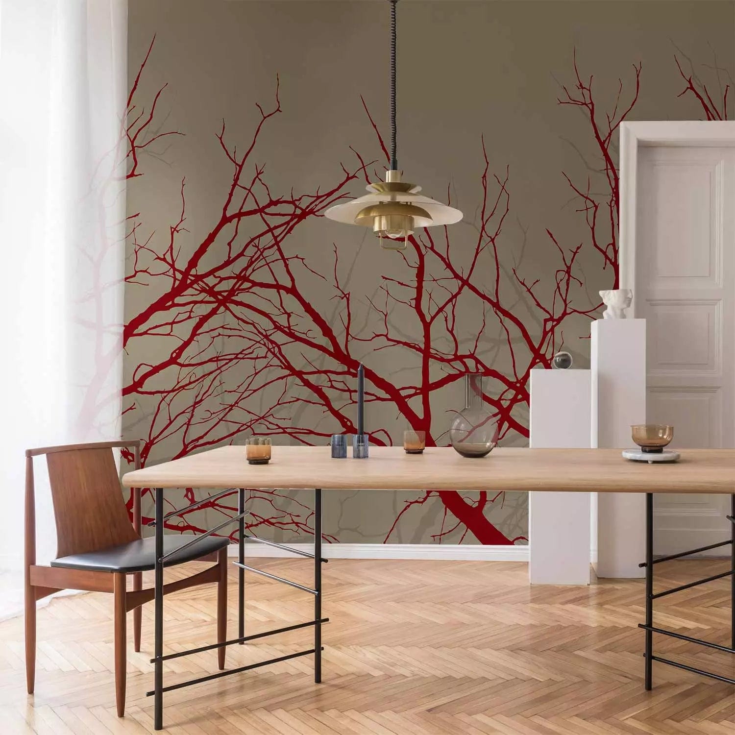 Fototapetes ar košiem koka zariem uz peleka fona - 60432 G-ART