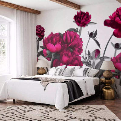 Beautiful Wall Murals with red flowers on a gray background, 60480 g-art