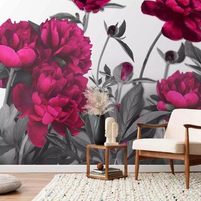 Beautiful Wall Murals with red flowers on a gray background, 60480 g-art