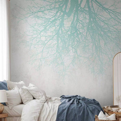 Wall Murals - turquoise branches on a light background with gentle texture G-art