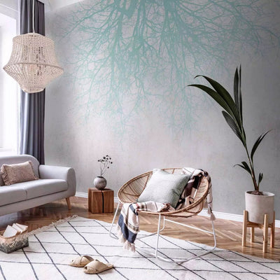 Wall Murals - turquoise branches on a light background with gentle texture G-art