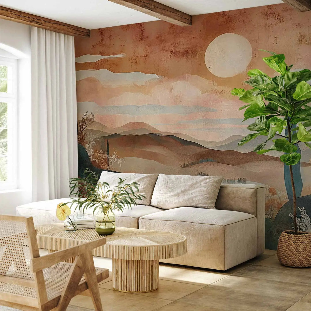 Wall Murals - Tuscany Landscape - Composition Terracotta Colors, 159459