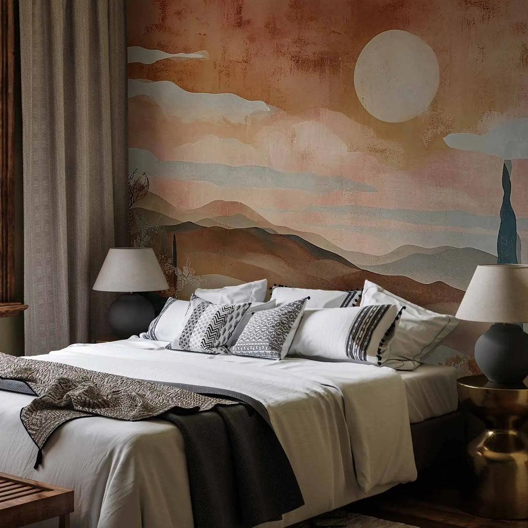 Wall Murals - Tuscany Landscape - Composition Terracotta Colors, 159459
