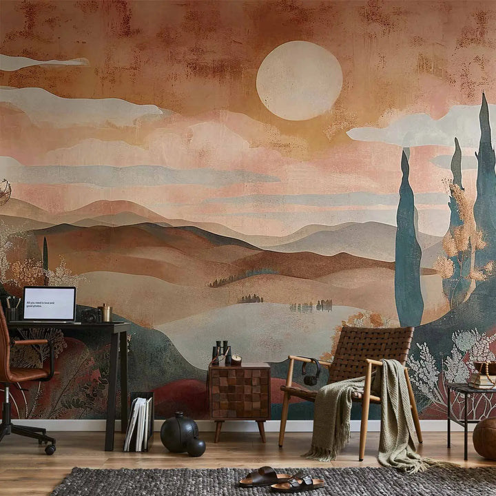 Wall Murals - Tuscany Landscape - Composition Terracotta Colors, 159459