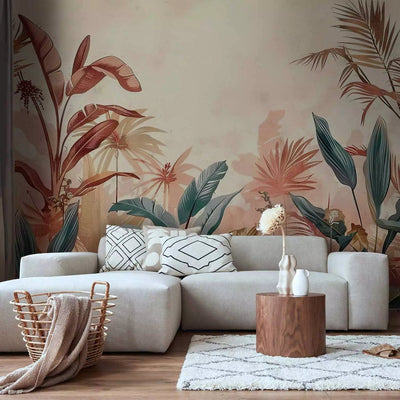 Wall Murals - Tropical foliageon terracotta background - 160000 G-ART