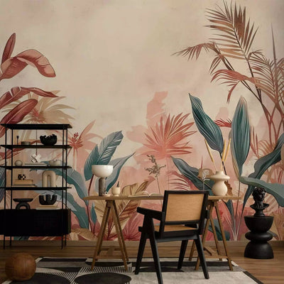 Wall Murals - Tropical foliageon terracotta background - 160000 G-ART