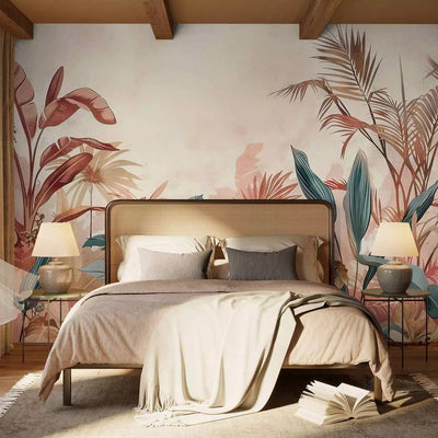 Wall Murals - Tropical foliageon terracotta background - 160000 G-ART