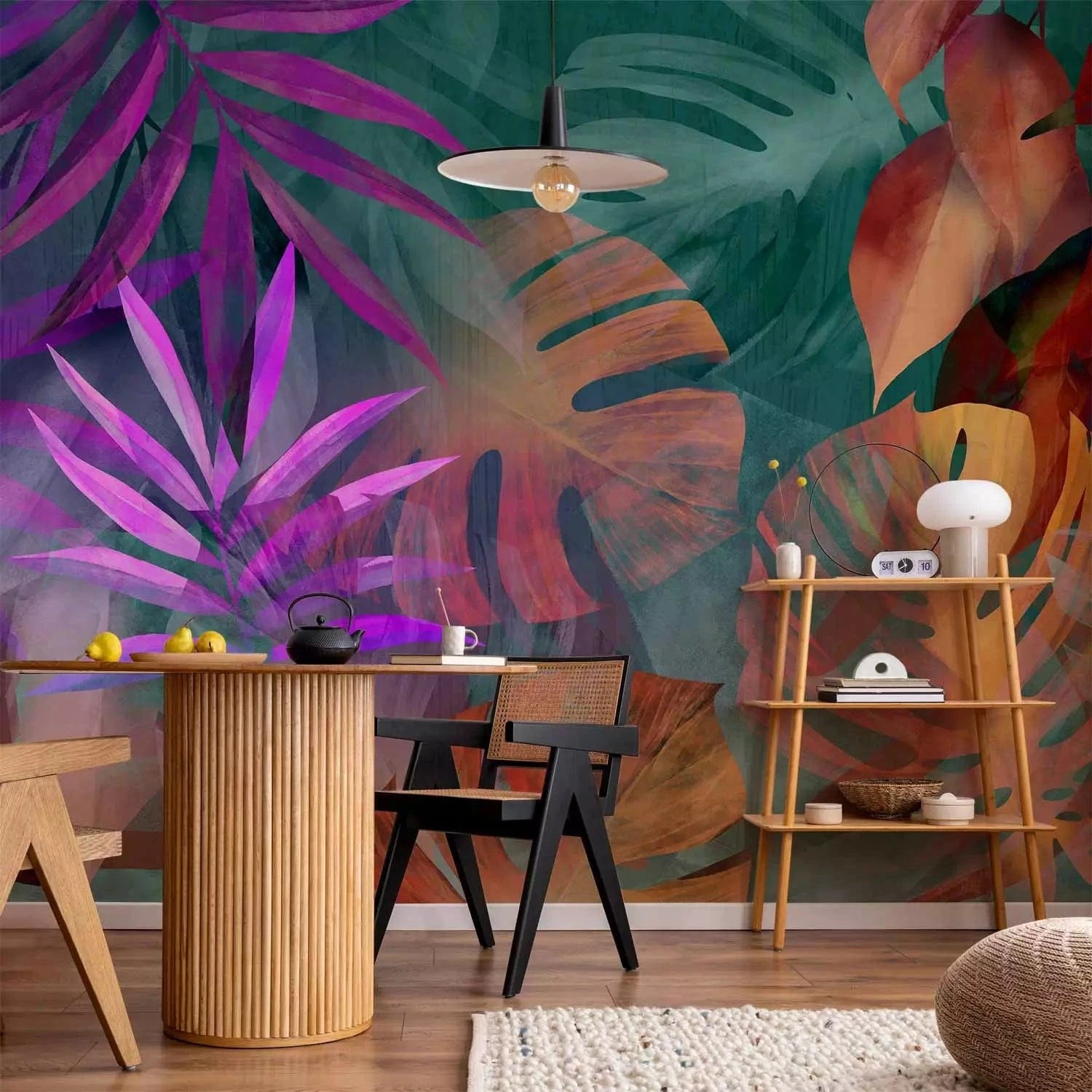 Fototapetes ar kompozīciju no daudzkrāsainam tropu lapām G-ART