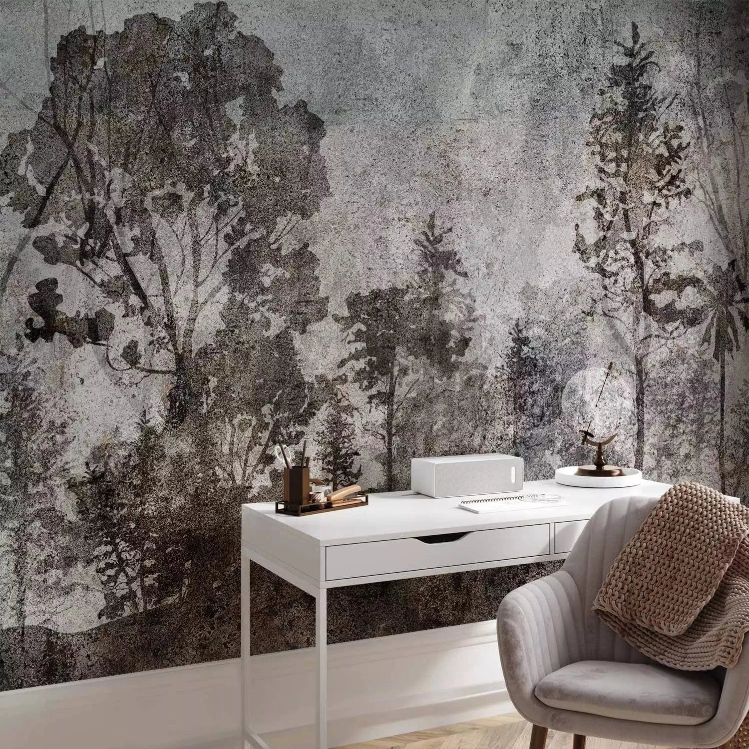 Fototapetes - tumša meža ainava ar kokiem - interjerā G-ART