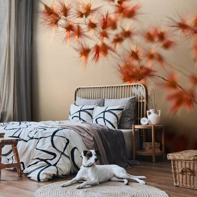 Wall Murals with decorative small flowers in shades of orange, 60677 G-ART