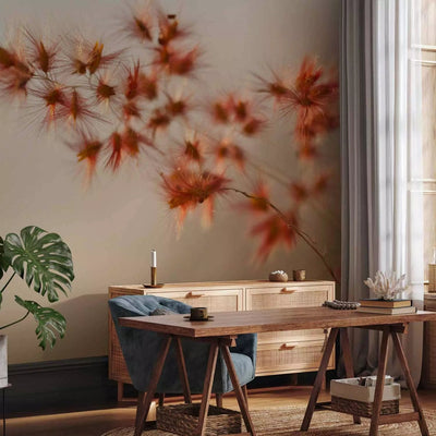 Wall Murals with decorative small flowers in shades of orange, 60677 G-ART