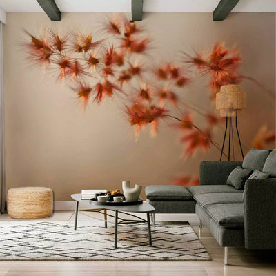 Wall Murals with decorative small flowers in shades of orange, 60677 G-ART