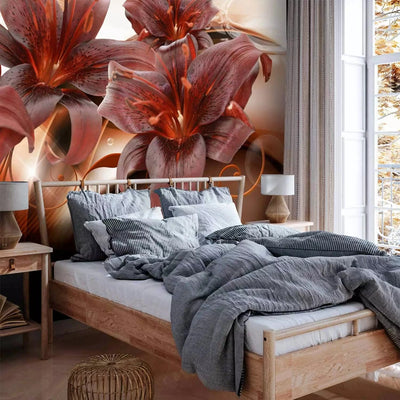 Wall Murals - Fiery lilies on a glittering background, 64178G-ART