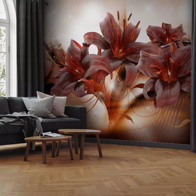 Wall Murals - Fiery lilies on a glittering background, 64178G-ART